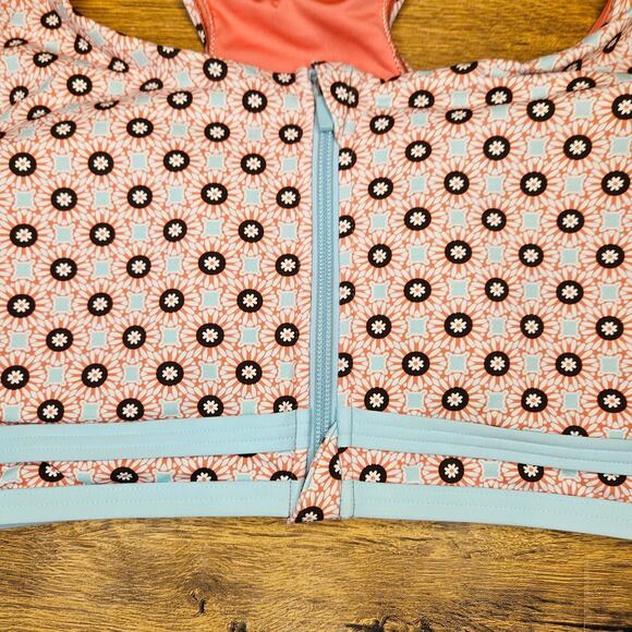 Lands End 2 piece high waisted Aqua Pink pattern swim sz 14 swimsuit - Picture 10 of 11